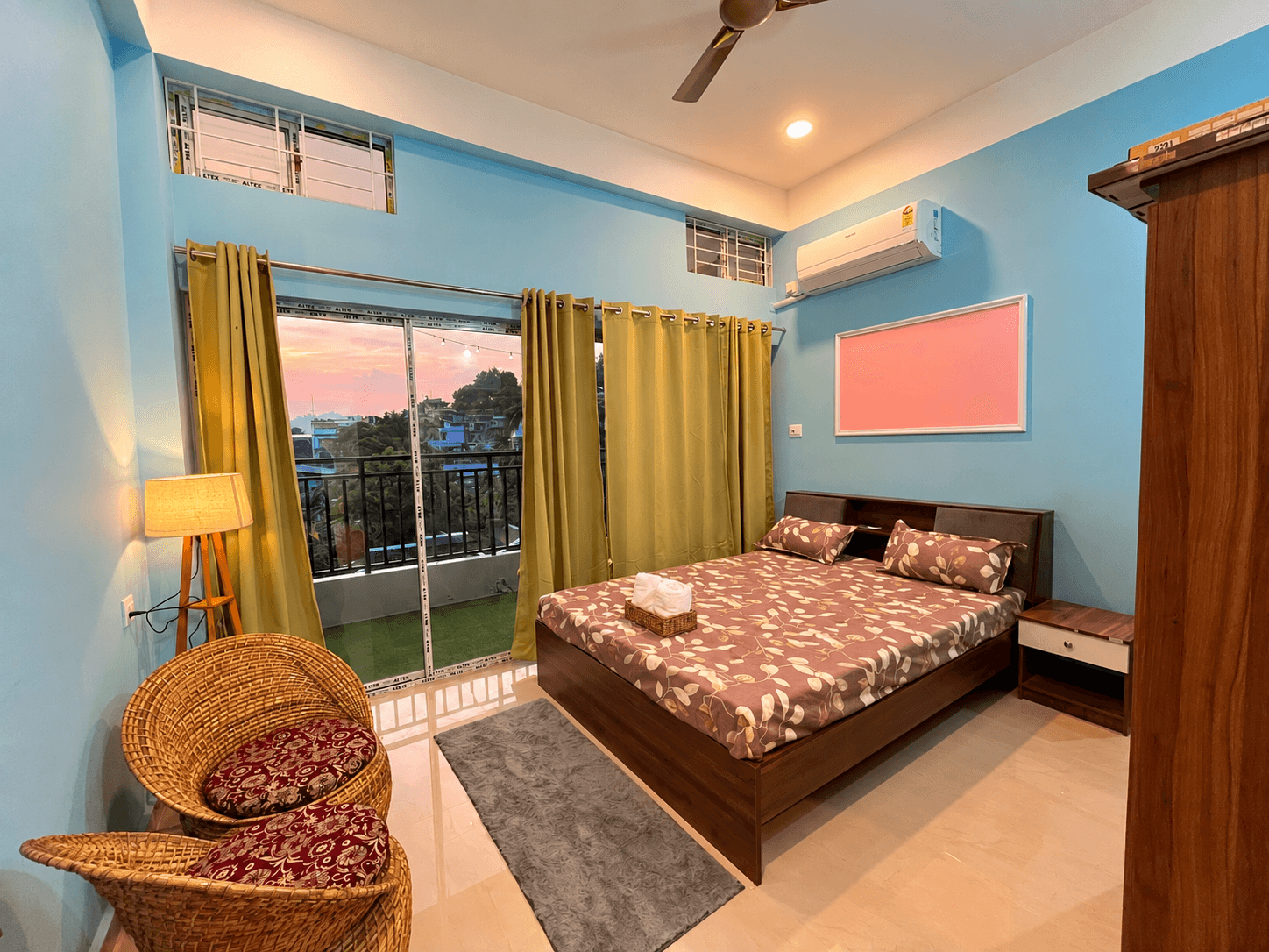 Cozy AC room interior at Swastik Solace Homestay in Geetanagar, Guwahati